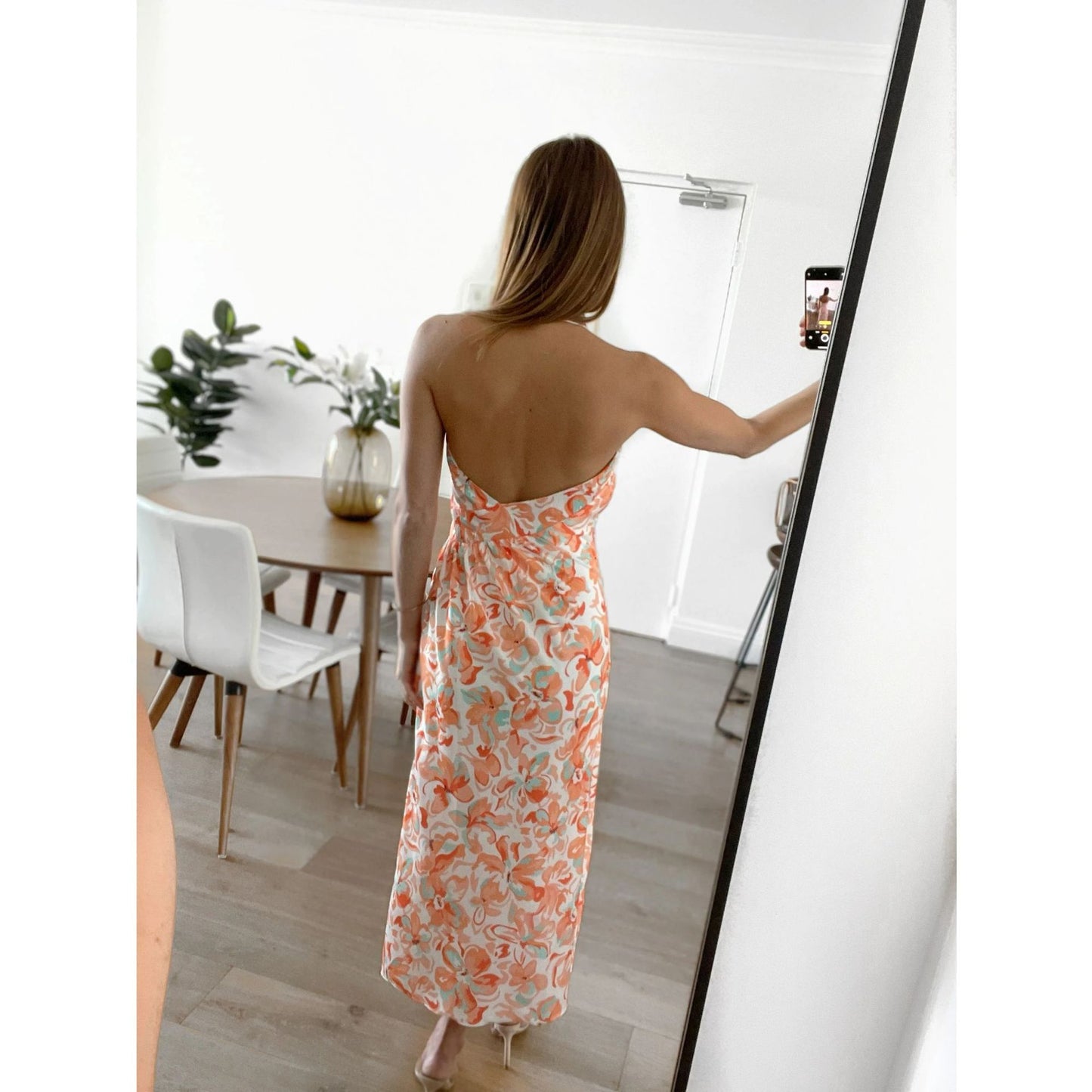 Women's Casual Floral Halter Backless Dress