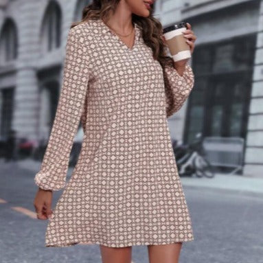 Long Sleeve Printed Polo Collar Dress Floral Dress