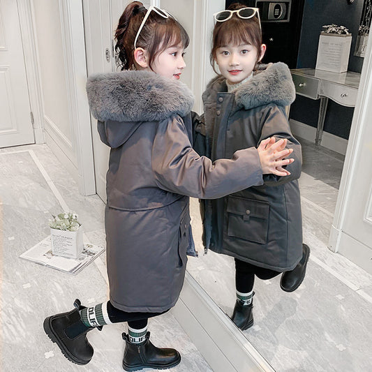 Manteau rembourré en coton à capuche doublé polaire pour fille