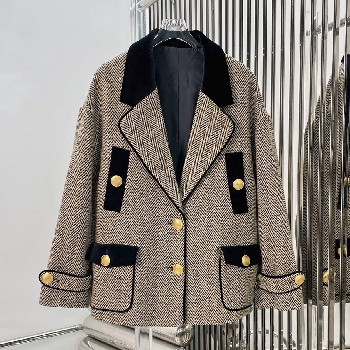 Manteau en laine et velours de laine à la mode pour femmes