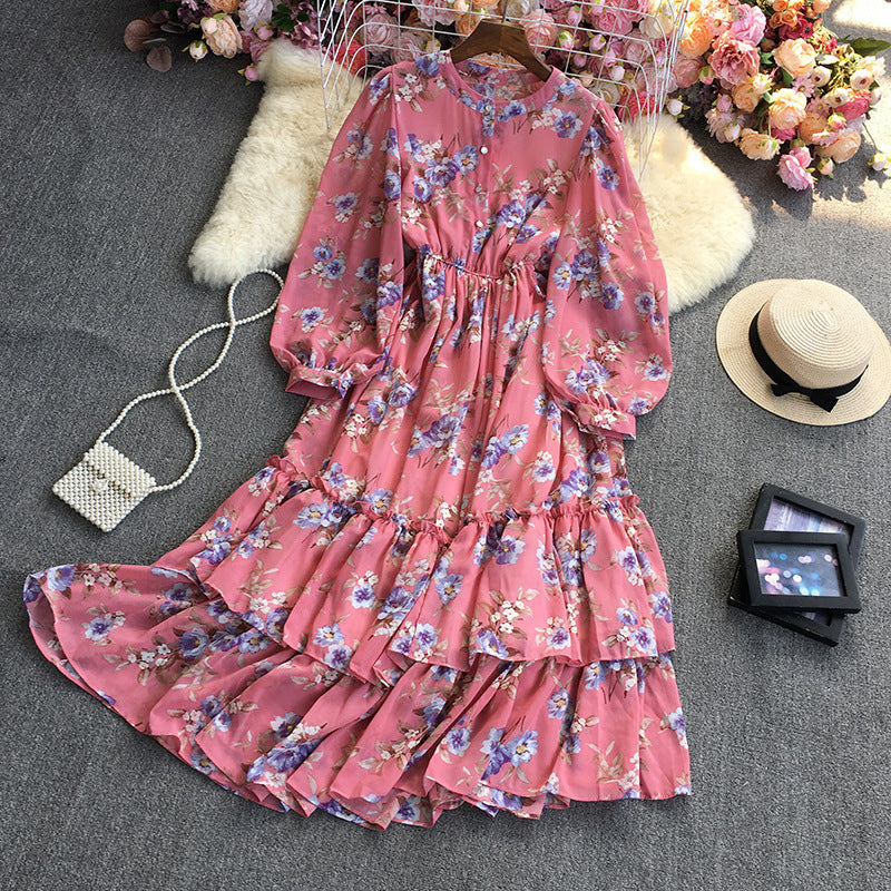 9751 Vestido de manga larga con estampado floral