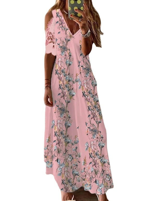 Robe bohème imprimée florale à manches courtes pour femmes, été