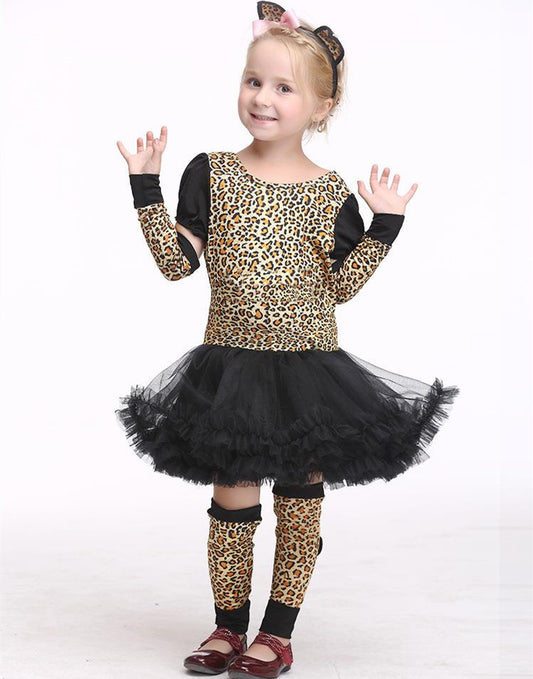 Kids Halloween Leopard Cat Cosplay Costume For Girls Clothin