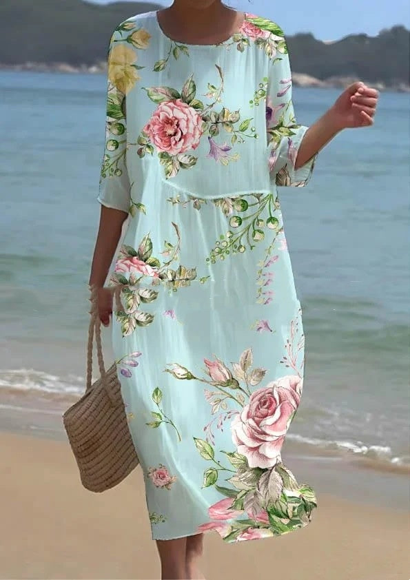 Women's Clothing Floral Printed Round Neck Dress