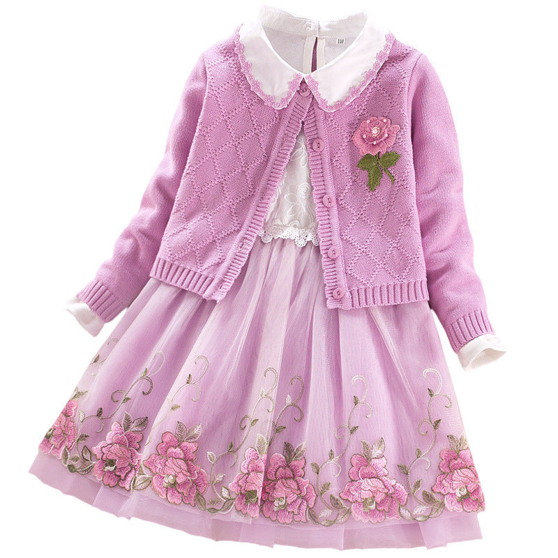 Robe deux pièces pour filles, pull à manches longues, robe de princesse, printemps