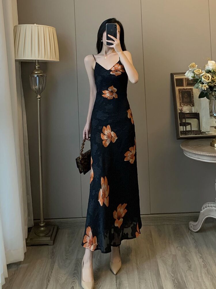 Women's Summer French Vintage Floral Dress Strap Dress