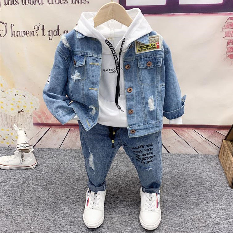 Costume trois pièces en denim pour enfants, mode et simple