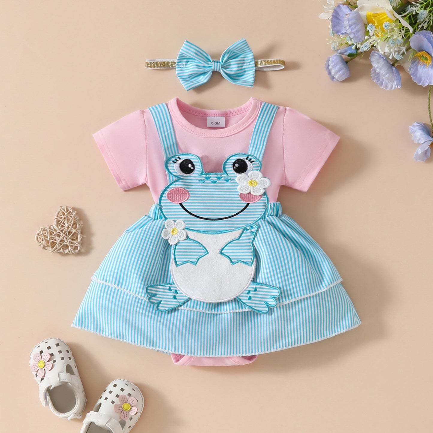 Robe double épaisseur à manches courtes pour fille Cute Frog