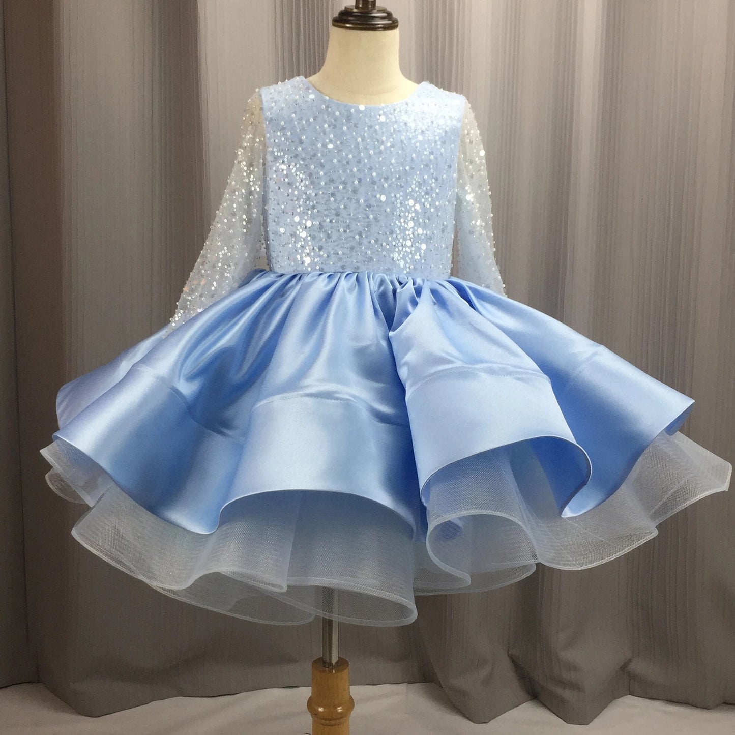 Robe de princesse à manches longues en dentelle à paillettes pour filles