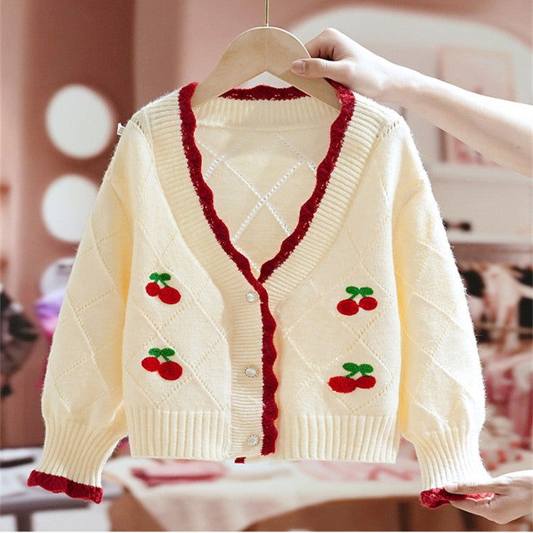 Girls Cute V-Neck Sweater Knit Cardigan