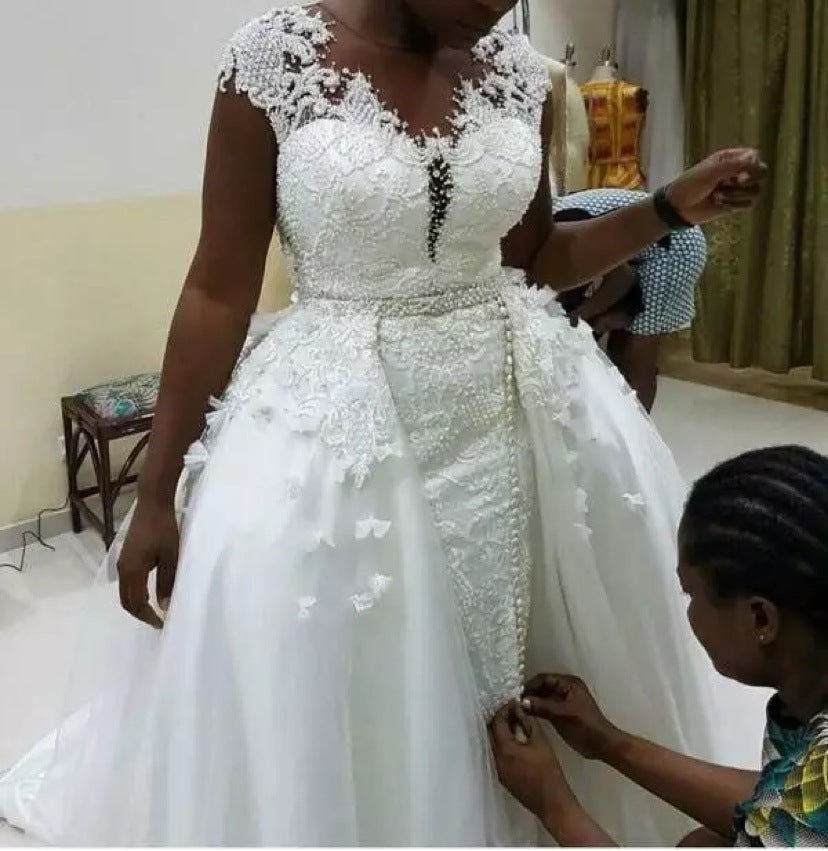 Robe de mariée sirène en dentelle détachable sirène africaine