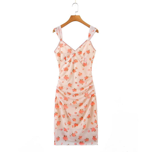 French Floral Suspender Dress Pleats