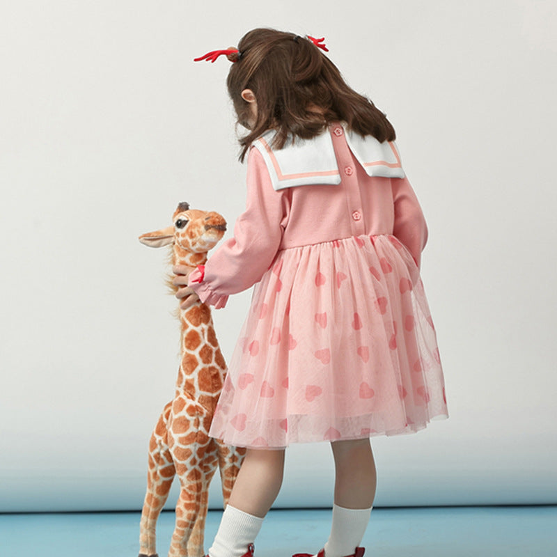 Robe de princesse en maille imprimée de cœur, vêtements pour enfants de Style européen et américain, nouvelle collection d'automne