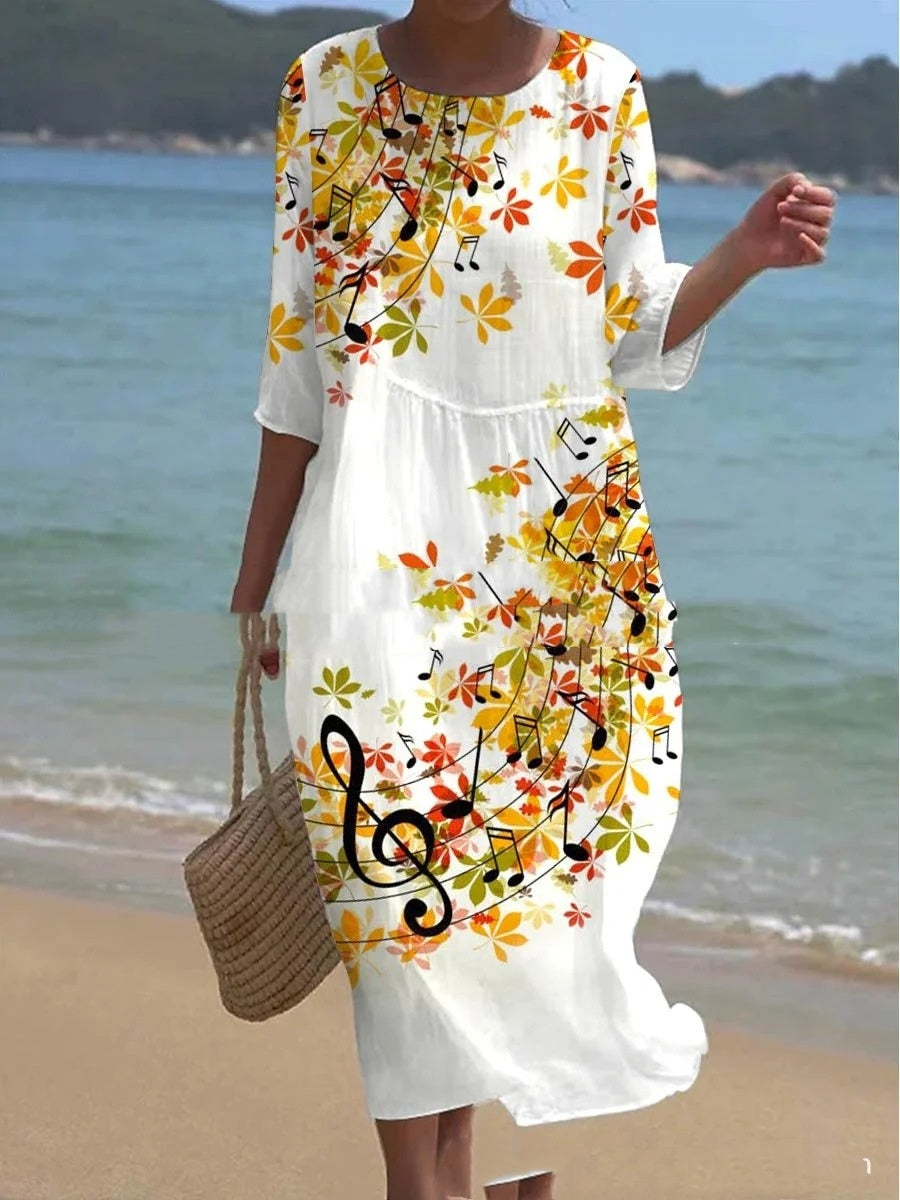 Women's Clothing Floral Printed Round Neck Dress