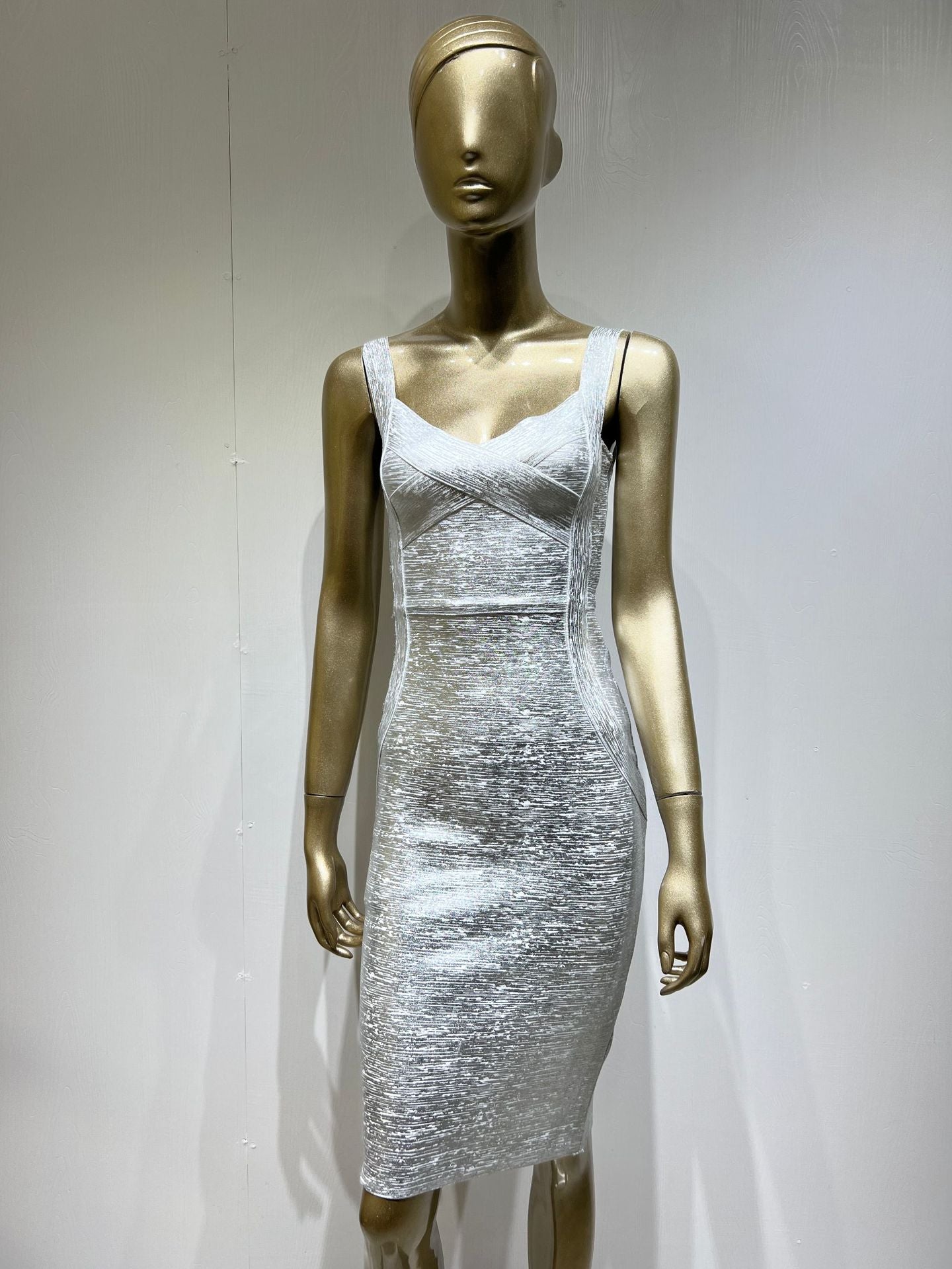 Bronzing And Silver Plating Bandage One-piece Dress