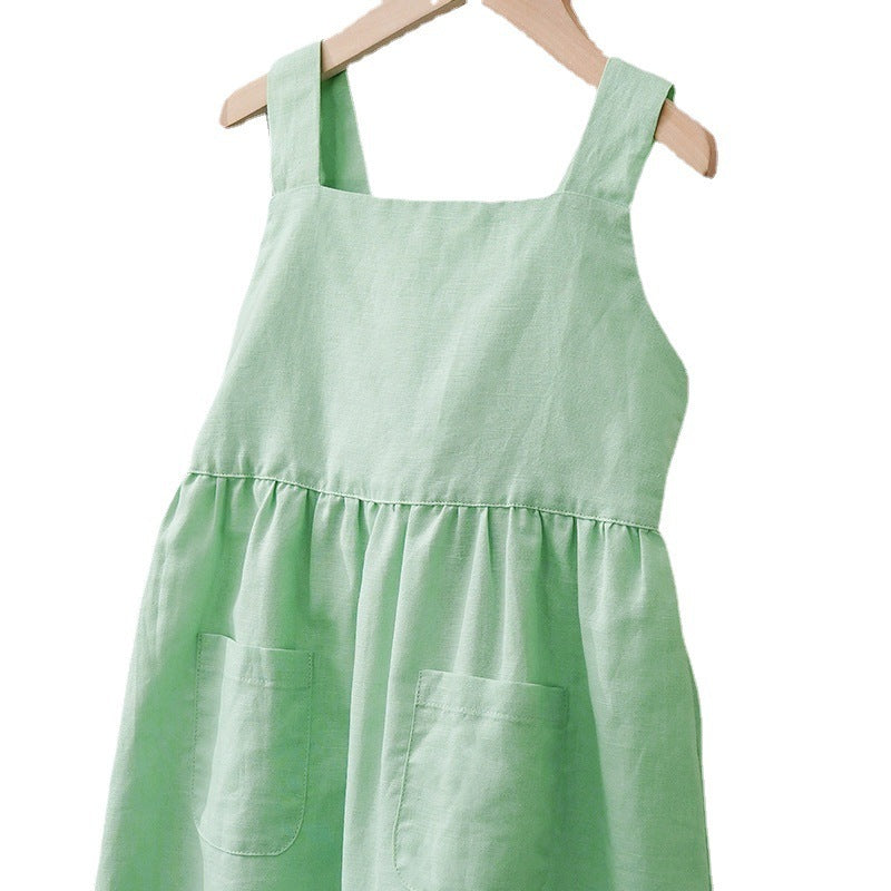 Children's Cotton And Linen Dress, Sleeveless Summer Style