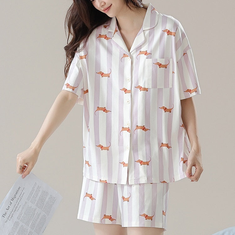 Pure Cotton Short Sleeve Short Pants Cardigan Pajamas Suit