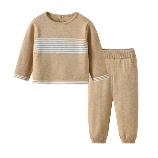 Baby Suit Autumn And Winter New Striped Sweater Woollen Trousers