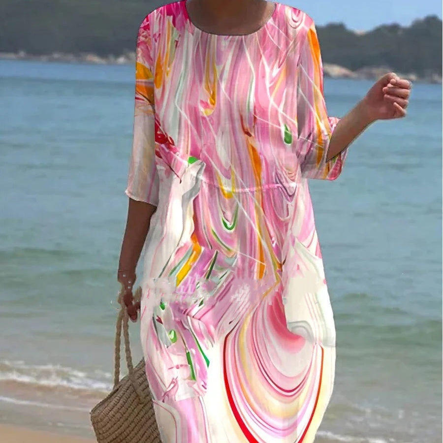 Robe à col rond à imprimé floral printemps et été