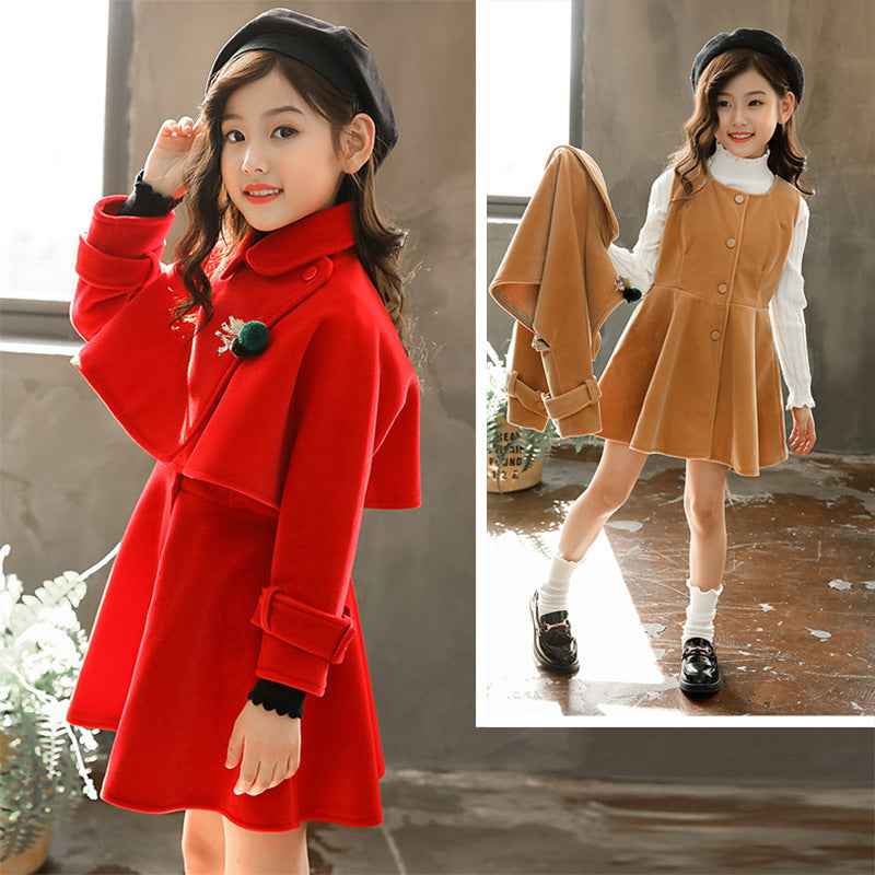 Two-piece Woolen Dress For Little Girls