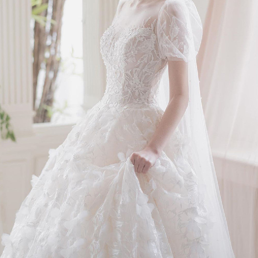 Bubble Sleeved Minimalist Wedding Dress