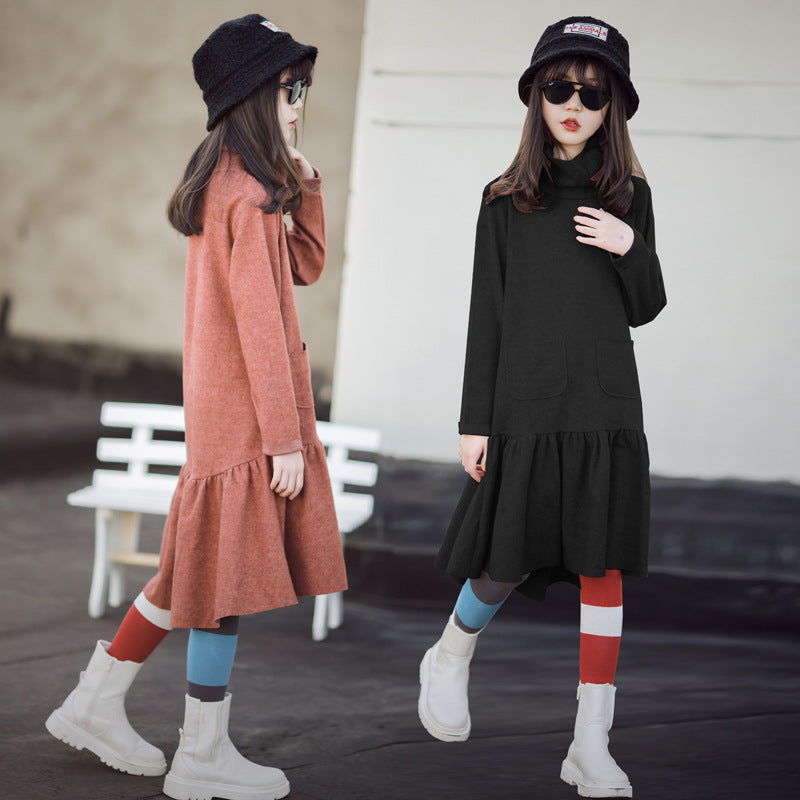 Fashion Black Literary High Neck Slim Parent-child Dress