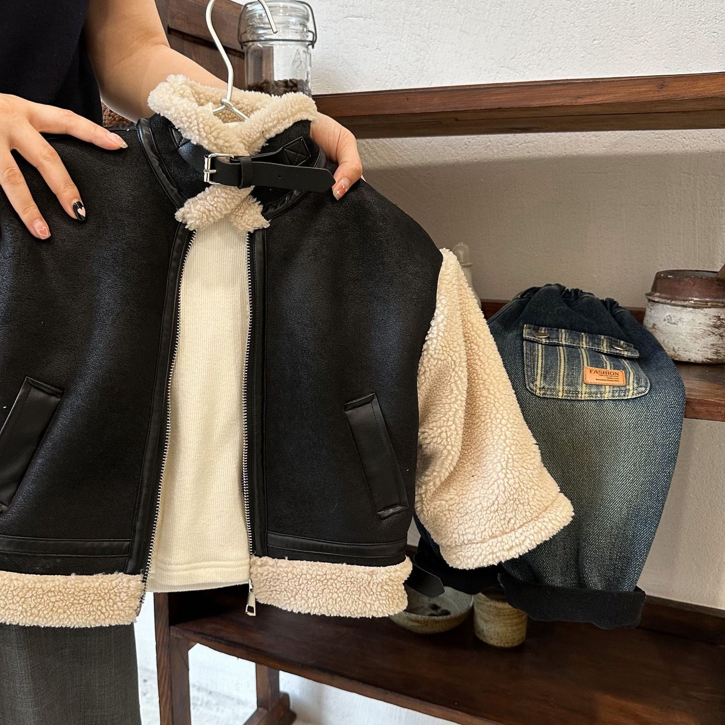 Veste courte à col montant en fourrure pour enfants