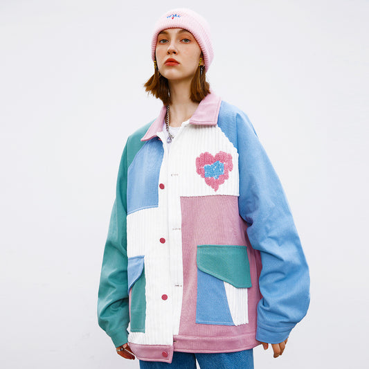 Manteau d'amour aux couleurs irrégulières assorties pour femmes