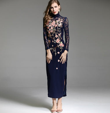 Robe chinoise à fleurs brodées de style chinois digne et élégante