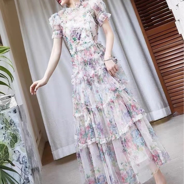 Robe florale française à taille contrôlée pour femmes