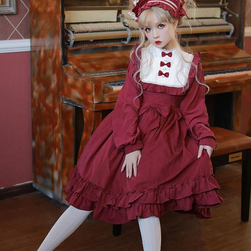 Lolita Dress Sweet And Cute Dallas Dance Solid Color Gothic Daily Bow Lace Princess Tea Party Dress