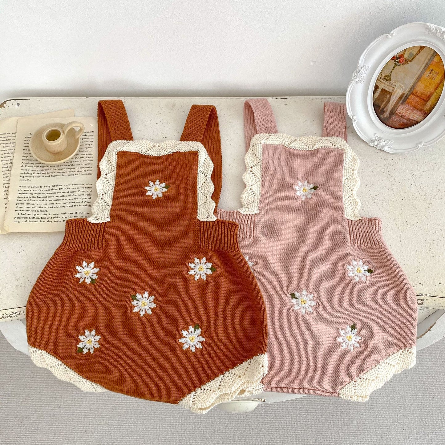 Ins Baby Autumn Clothing Knitted Embroidered Suspender Romper