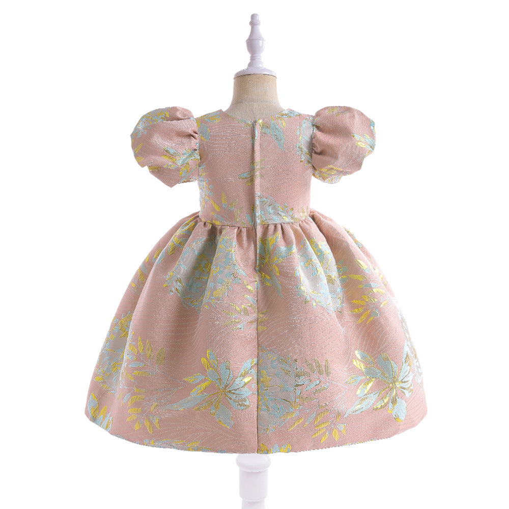 Robe jacquard pour filles, robe de princesse, jupon à manches moyennes et grandes bouffantes