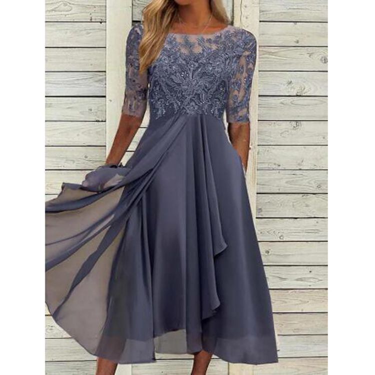 Chiffon Stitching Lace Hollow-out Dress Bridesmaid Evening Dress Women's Dress