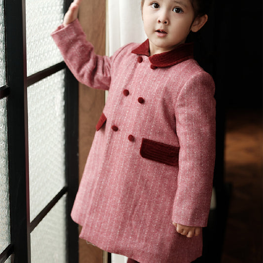 Girls' Mid-length Woolen Coat Children's Wool Thick Coat