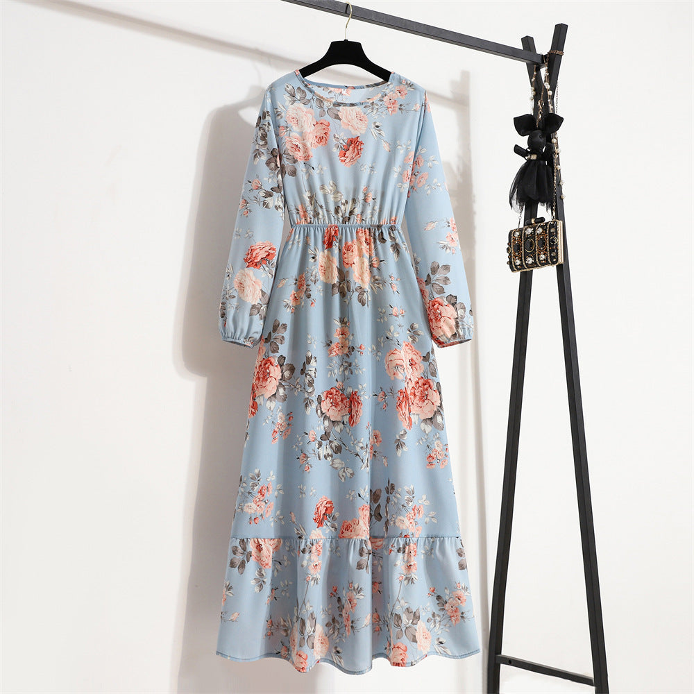 Women's Graceful And Fashionable Round Neck Floral Dress