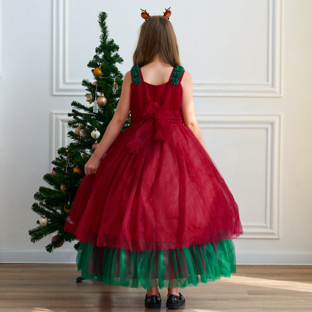 Robe de noël rouge et verte Simple à la mode pour filles, robe de mariée bouffante