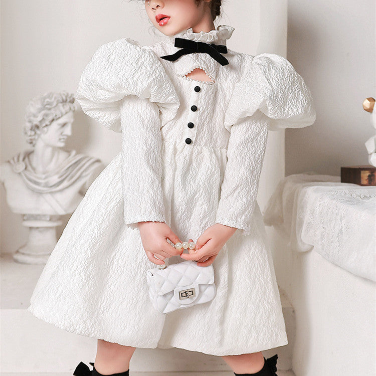 Robe de costume de piano rétro à manches bouffantes pour filles