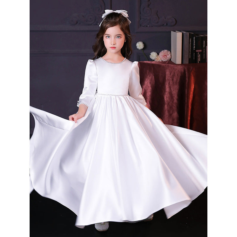 Children's White Satin Wedding Host Dress