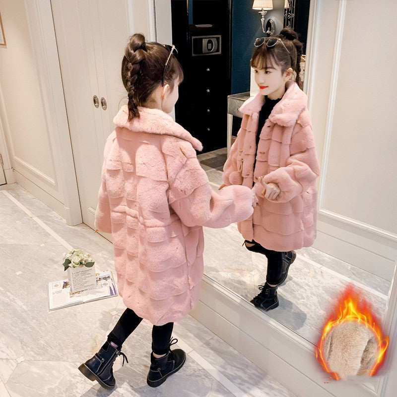 Children's Plush Padded Wool Sweater Winter Clothes Middle-aged Children's Fur Top