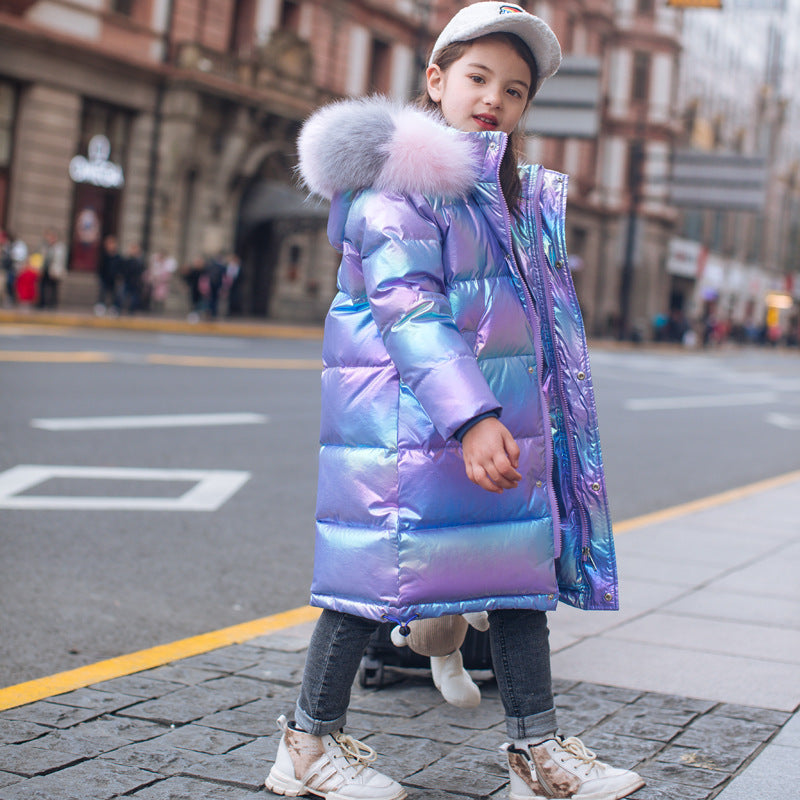 Children's Down Jacket Girls' Mid-length Korean Style Western Style Medium And Large Children Girl