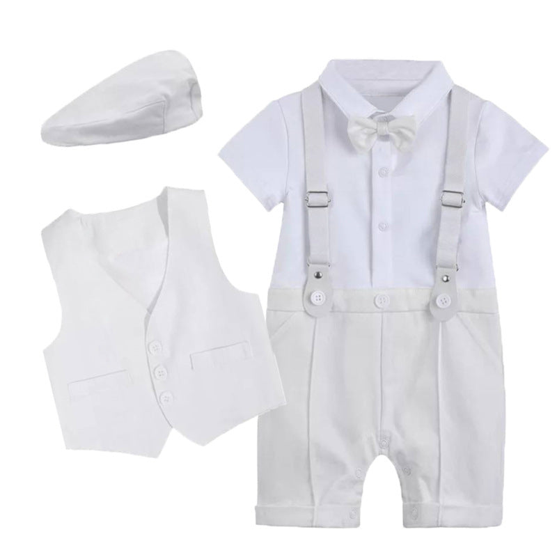 Children's Gentleman Short-sleeved Jumpsuit Vest Hat Set