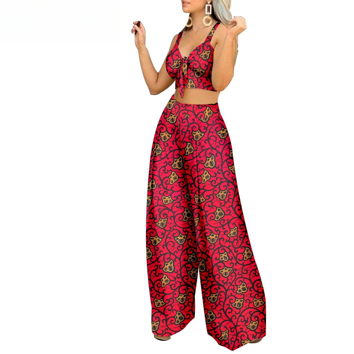 African Ethnic Print Batik Cotton Plus Size Fashion Casual Two-piece Suit