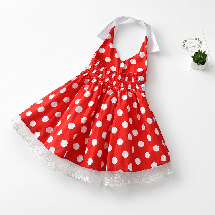 Vestido de princesa lindo de algodón con estampado de lunares blancos Ropa para niños