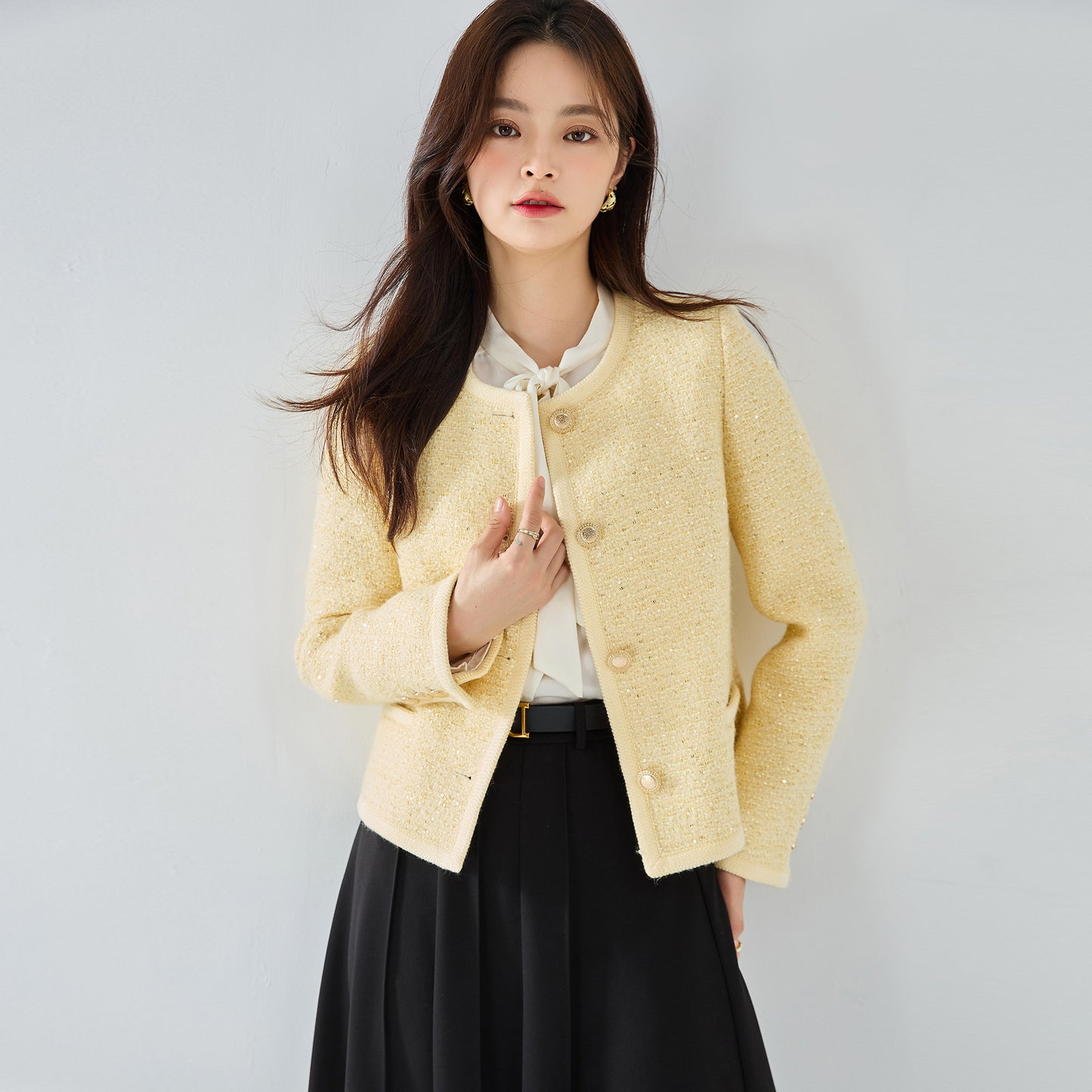 Fancy Sequined Expensive Kafuu Yellow High-grade Coat Short Box Top