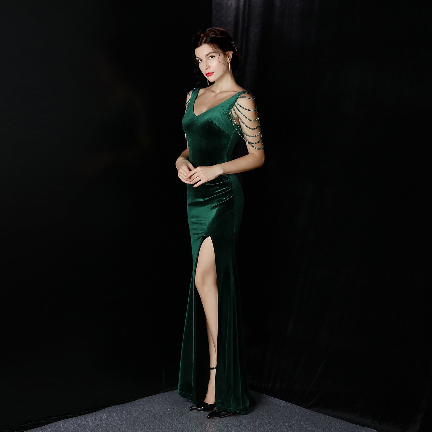 Women's Fashion Elegant Velvet Aura Solid Color Dress