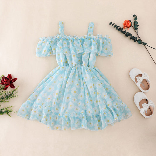 Robe de princesse à bretelles florales pour fille d'été