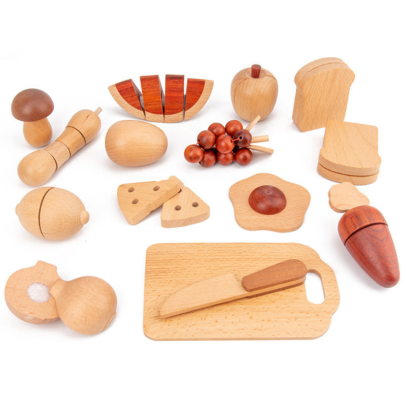 Children's Wooden Magnetic Cutting Fruit Vegetable Basket Slicer Baby Cutting Play House Kitchen Toys