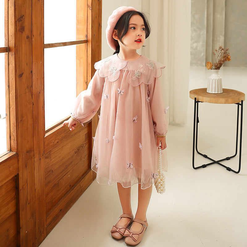 Girls Sweet Long-sleeved Butterfly Mesh Dress