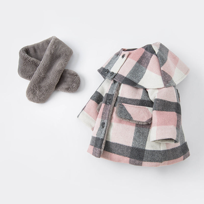 Veste écharpe en laine à carreaux mi-longue pour bébé